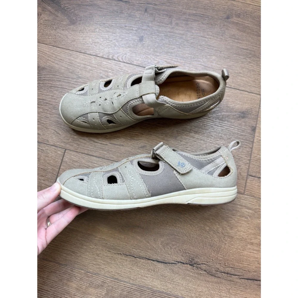 Earth Origins Eliah Khaki Suede Closed Toe Fisherman Sandals Womens 10 M